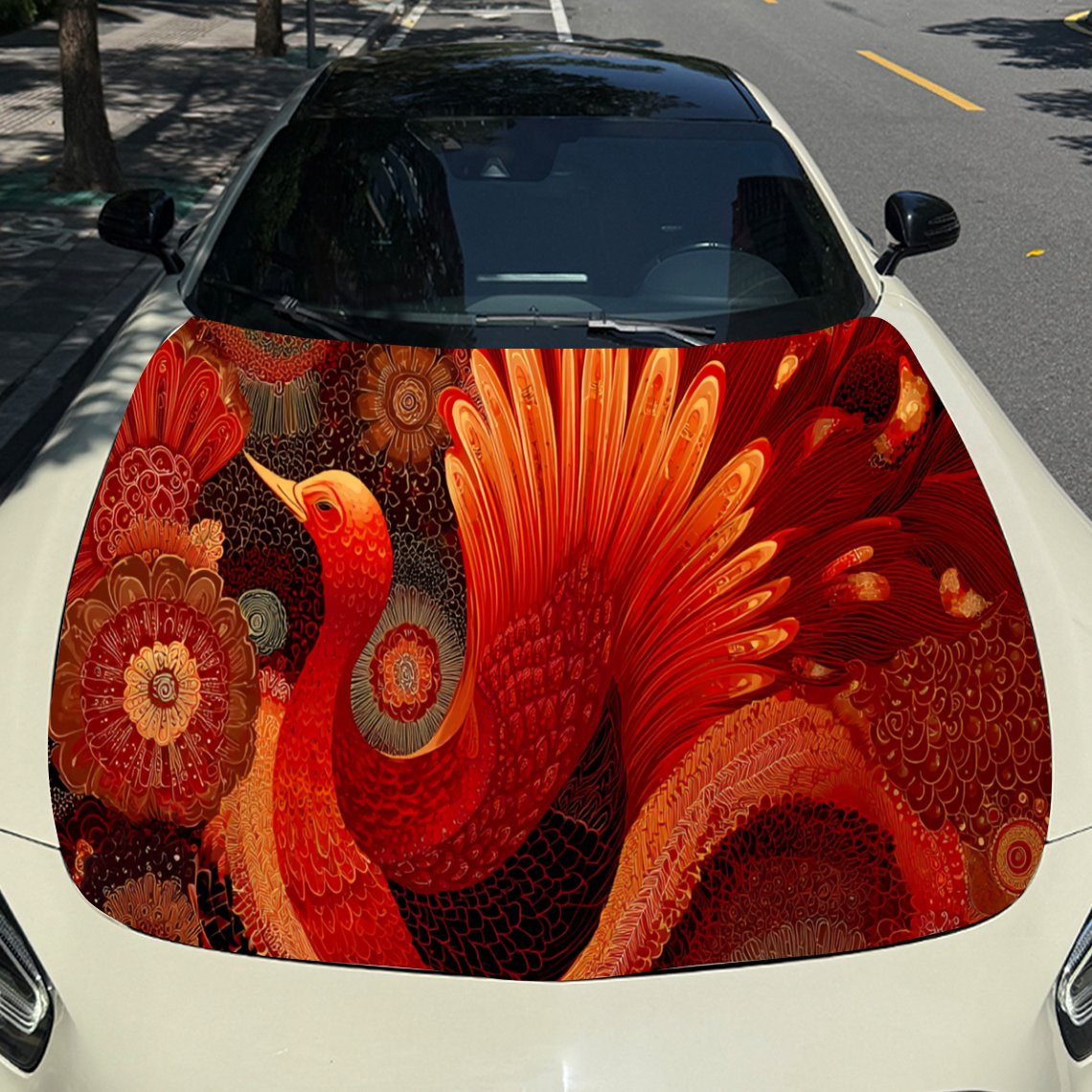 Car Accessories Phoenix - Прохладный красный Феникс, наклейка на капот